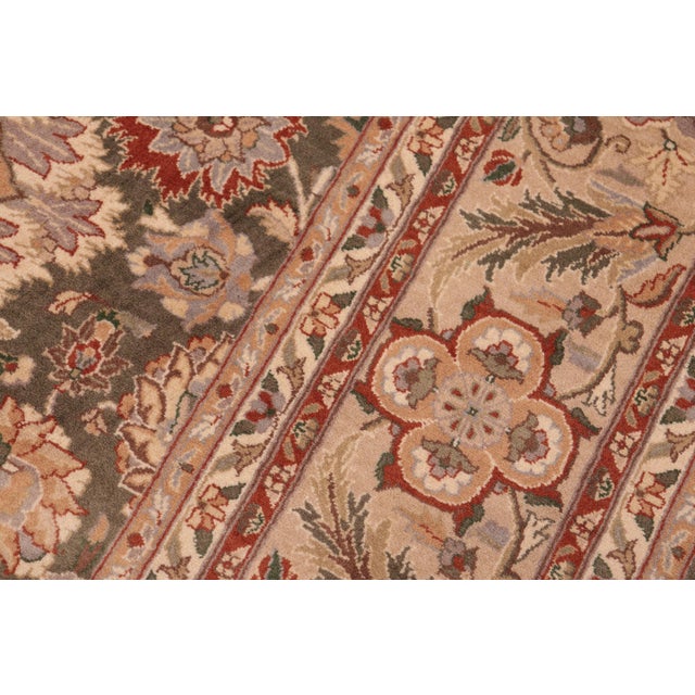 Shabby Chic Floral 1990's Pak-Persian Green/Taupe Wool Rug - 6'0'' X 8'9'' For Sale - Image 3 of 9