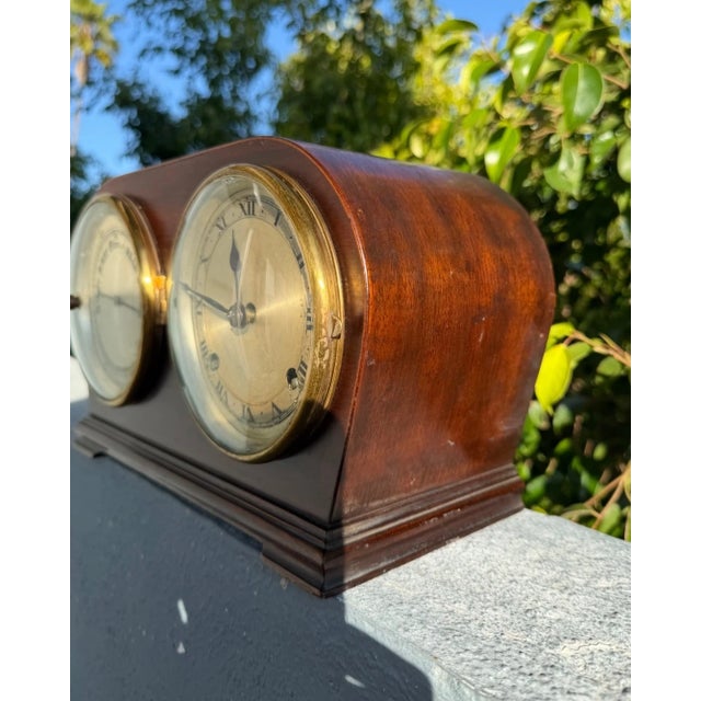 Traditional Antique Edwardian English Mantel Clock Barometer Duo For Sale - Image 3 of 13