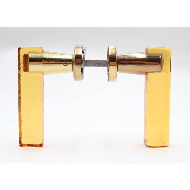 Mid-Century Modern Mid Century European Orange Lucite Lever Door Set For Sale - Image 3 of 6