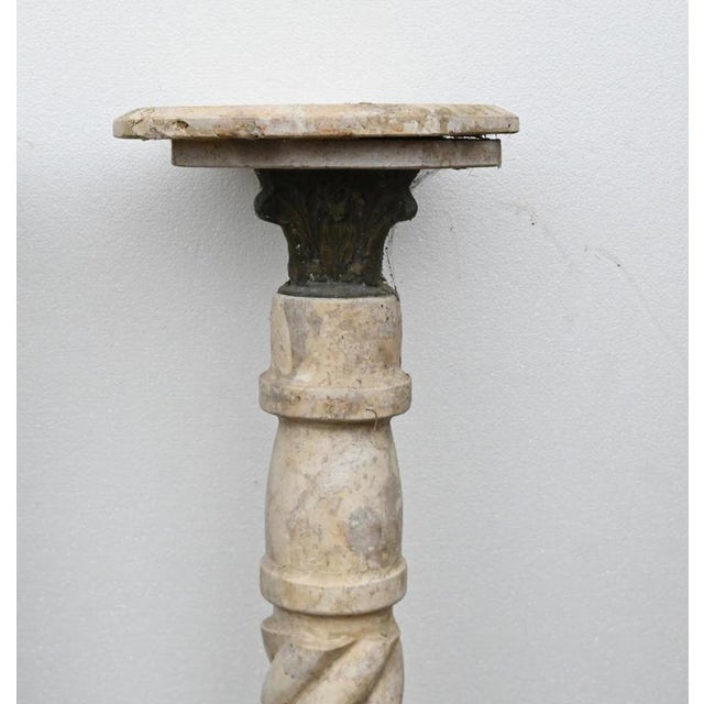 Neoclassical Marble Pedestal Columns Garden Stands, Set of 2 For Sale - Image 3 of 7