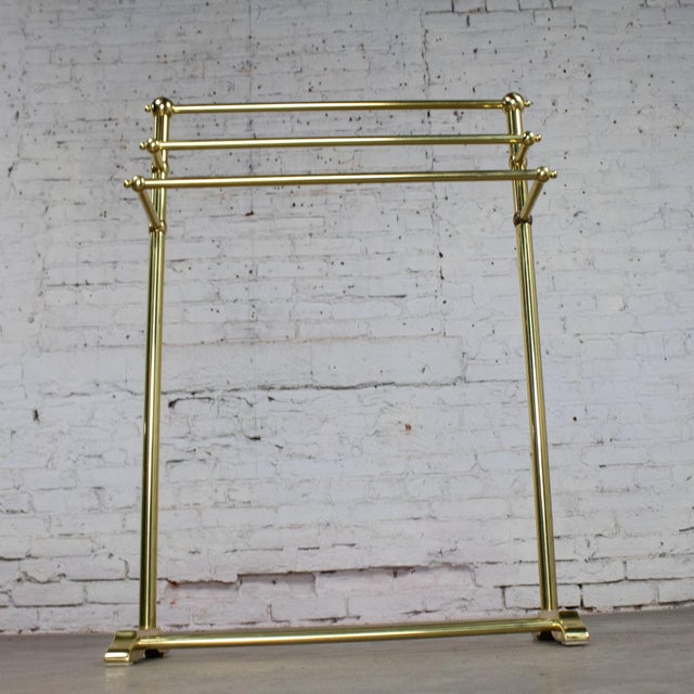 Late 20th Century Hollywood Regency Style Solid Brass Freestanding Towel Stand Triple Tiered Bars For Sale - Image 9 of 18