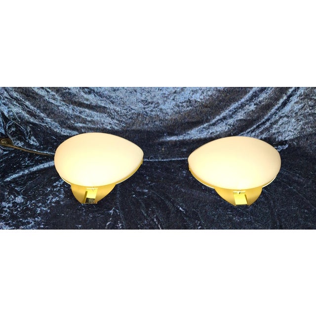 Vintage Wall Lamps with Brass Frames and Opaque White Glass Shades by Honsel, 2000s, Set of 2 For Sale - Image 6 of 8