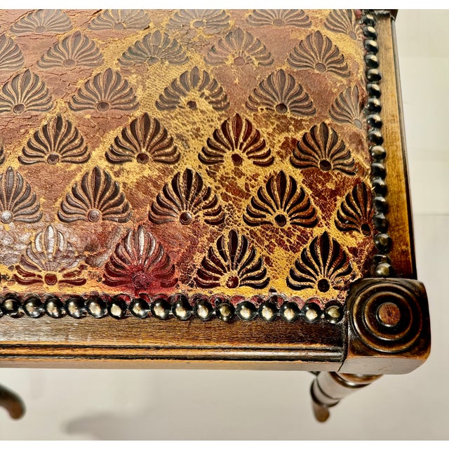 Antique English Hardwood Footstool, Aesthetic Movement Embossed Leather Circa 1880 For Sale - Image 13 of 13