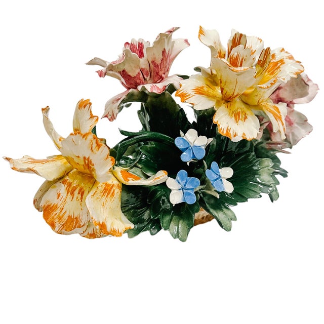 Capodimonte Mid 20th Century Capodimonte Oblong Flower Basket Topiary For Sale - Image 4 of 12
