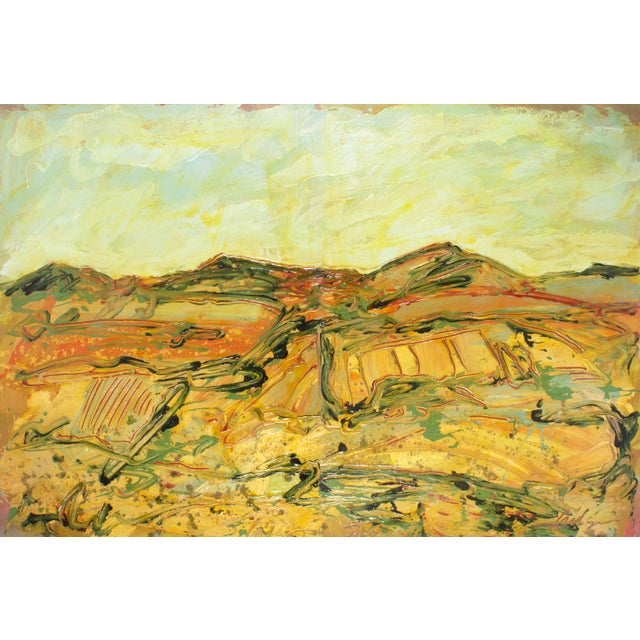 A 1980s acrylic on paper painting by the American artist Harry Hilson (1935-2004). This diptych's two parts each feature...