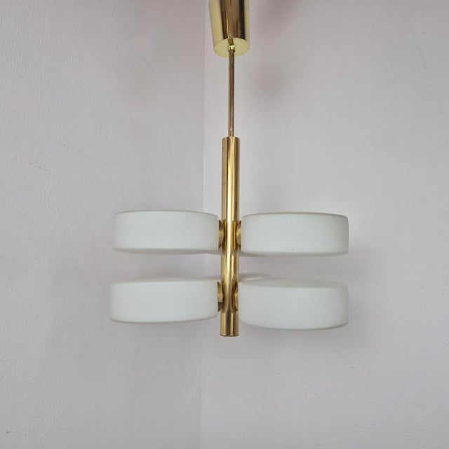Mid-Century Modern Mid-Century Brass and Glass Pendant from Kaiser, 1960s For Sale - Image 3 of 12