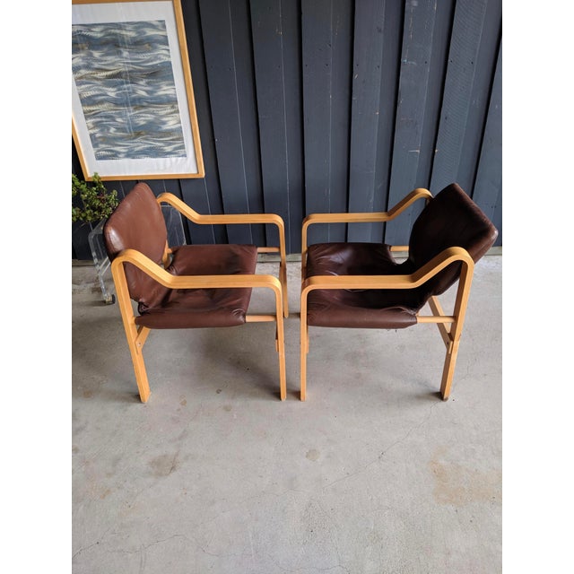 Westnofa Style Bentwood Leather Safari Chairs A Pair