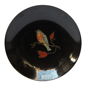 Mid-Century Black Resin Inlaid "Robin" Plate by Couroc