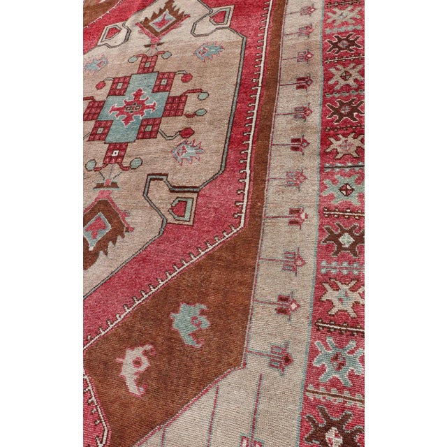 Tribal Large Vintage Turkish Oushak Rug With Warm Red, Taupe, and Soft Aqua Accents 7'9 X 15'5 For Sale - Image 3 of 16