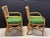 Hollywood Regency Vintage Pair of Rattan Arm Chairs Lattice Back With Original Green Cushions For Sale - Image 3 of 6
