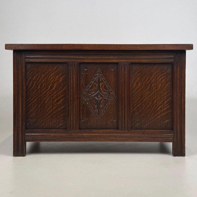 Antique English Edwardian Oak Blanket Box For Sale - Image 4 of 13