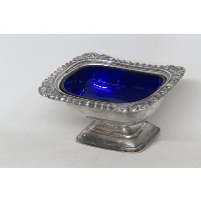 English William Adams English Cobalt Blue Liner Silver Plate Salt Cellar Dish 4608b For Sale - Image 3 of 11