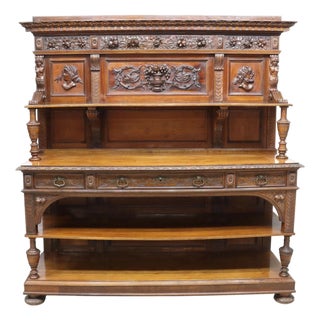 Early 1900s Antique Renaissance Revival Well-Carved Sideboard For Sale