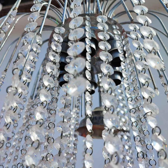 Vintage Metal Chandelier with Glass Drops For Sale - Image 6 of 10
