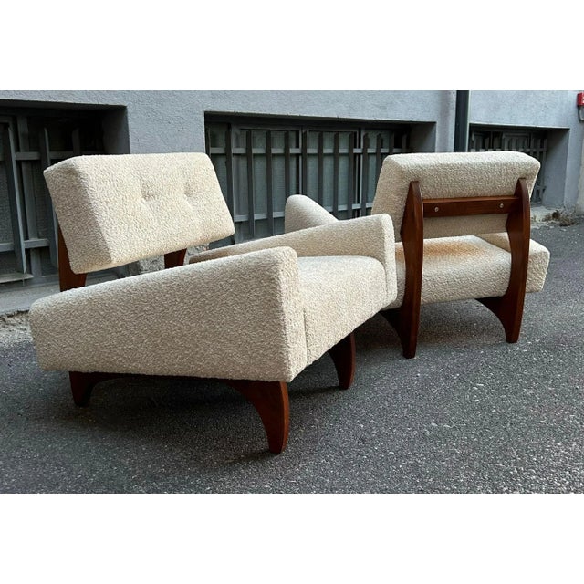 Set of Square Armchairs with Wooden Base and White Bouclé Fabric, 2000s For Sale - Image 6 of 7
