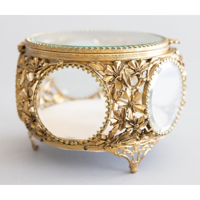 Gold Antique French Ormolu Beveled Glass Jewelry Casket Dresser Box For Sale - Image 8 of 13