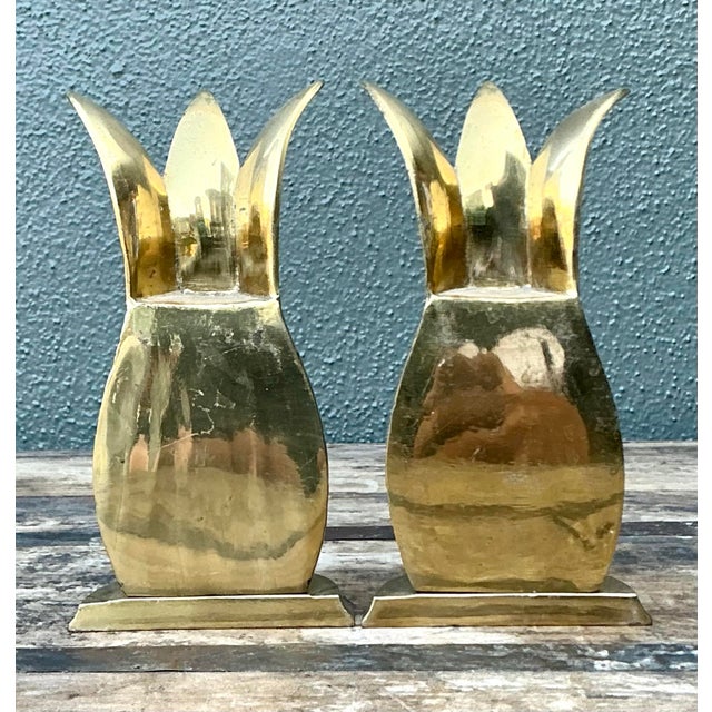 Vintage Polished Brass Pineapple Bookends - Set of 2 For Sale - Image 9 of 12