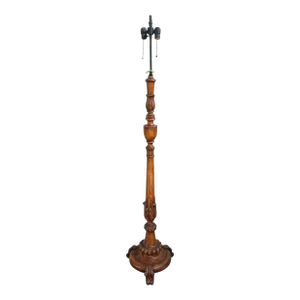 Antique Baronial Carved Wood Floor Lamp.