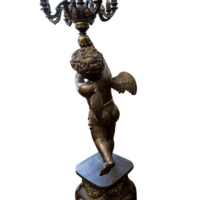 Monumental Pair of French Napoleon III Style Bronze Patinated 13-Light Figural Torchières, 91” For Sale In Los Angeles - Image 6 of 10