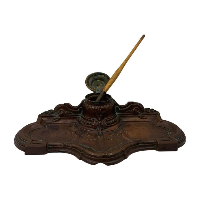 Art Nouveau French Bronze Desk Tidy with Inkwell, 1910s For Sale - Image 12 of 18
