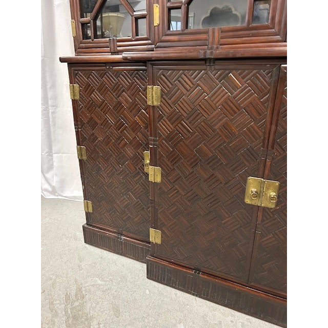 Wood 1950s Faux Bamboo Split Rattan Pagoda Cabinet For Sale - Image 7 of 12