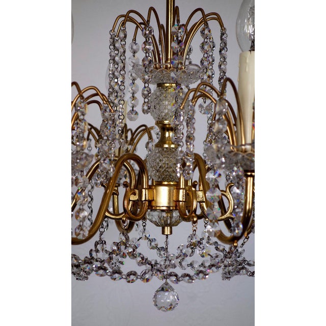 Brass Lead Crystal 24K Gold-Plated Six-Light Chandelier from Sölken Leuchten, 1970s For Sale - Image 4 of 12