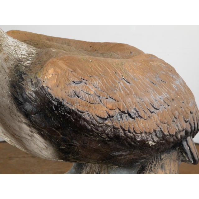 Midcentury Painted Concrete Pelican Sculpture on Base with Distressed Patina For Sale - Image 12 of 12