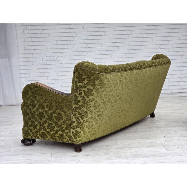 Vintage Danish Three-Seater Sofa in Furniture Velour and Carved Oak, 1950s For Sale - Image 15 of 18