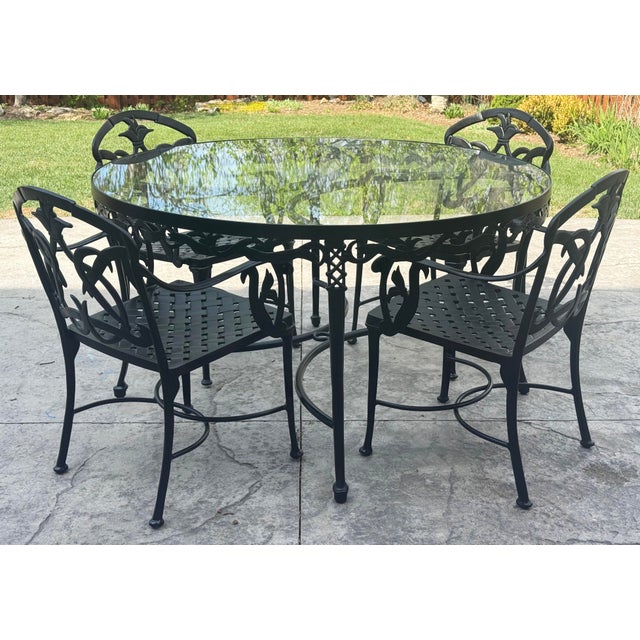 Figurative Vintage Black Hummingbird Motif Outdoor Dining Set, Set of 5 For Sale - Image 3 of 15