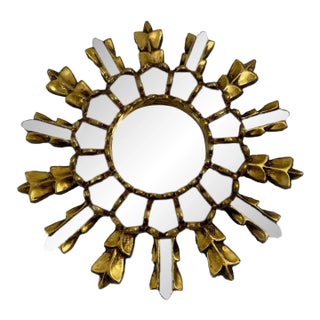 Mid 20th Century 12" French Giltwood Sunburst Mirror With Mirror Inlays For Sale