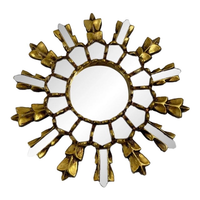 Mid 20th Century 12" French Giltwood Sunburst Mirror With Mirror Inlays For Sale