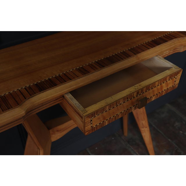 Mid-Century Italian Console Table in Chestnut and Zebrano, 1950 For Sale - Image 6 of 18