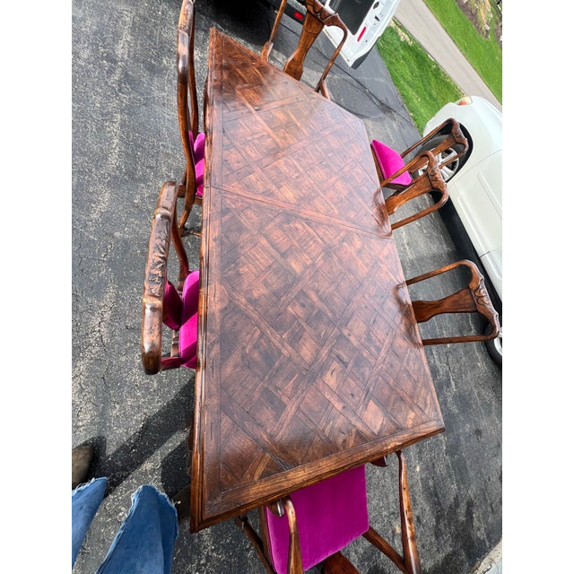 Guy Chaddock Almont Collection French Country Dining Chairs, Set of 8, Carved Wood With Custom Velvet Upholstery For Sale In Chicago - Image 6 of 12