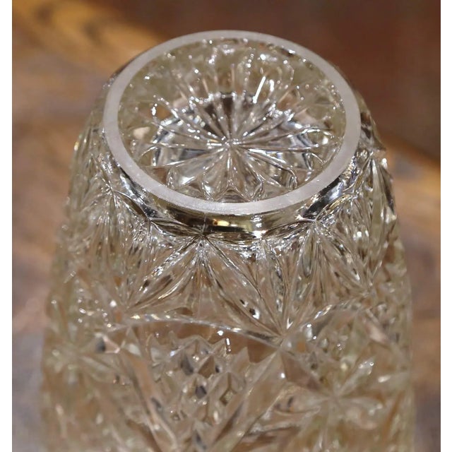 Glass Vintage French Cut Glass Vase With Etched Floral Motifs For Sale - Image 7 of 8