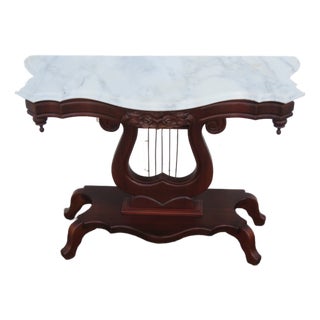Victorian Style Marble Top Harp Design Console Entry Table 6242 For Sale