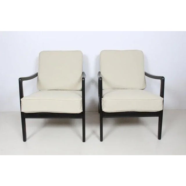 Wood Early Ole Wanscher Ebonized Mahogany Lounge Chairs, 1950's - A Pair For Sale - Image 7 of 13
