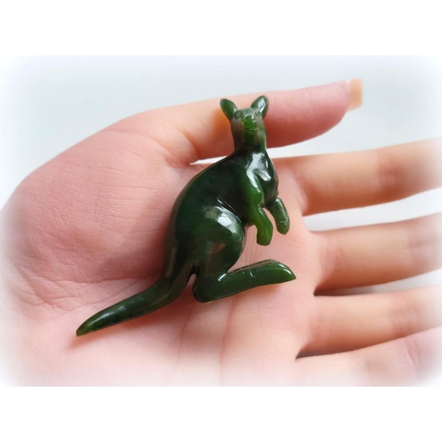 Gemstone Vintage Canadian Nephrite Kangaroo Figurine, Hand-Carved Green Stone Sculpture, 1980s For Sale - Image 7 of 9