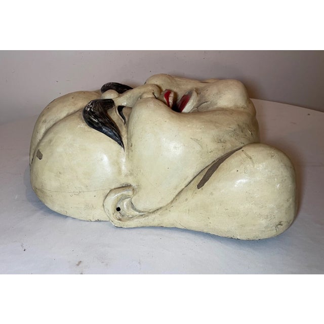 White Huge Rare Antique Hand Carved Wood Chinese Hotei God Mask Wall Sculpture Face For Sale - Image 8 of 10