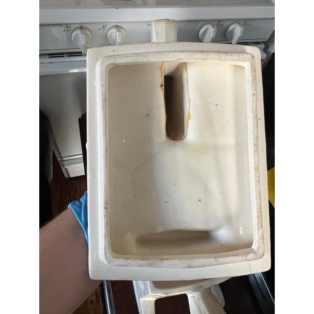 1960s Metlox Vintage White Hand Painted Rocking Horse Cookie Jar W/Red Harness For Sale - Image 5 of 9