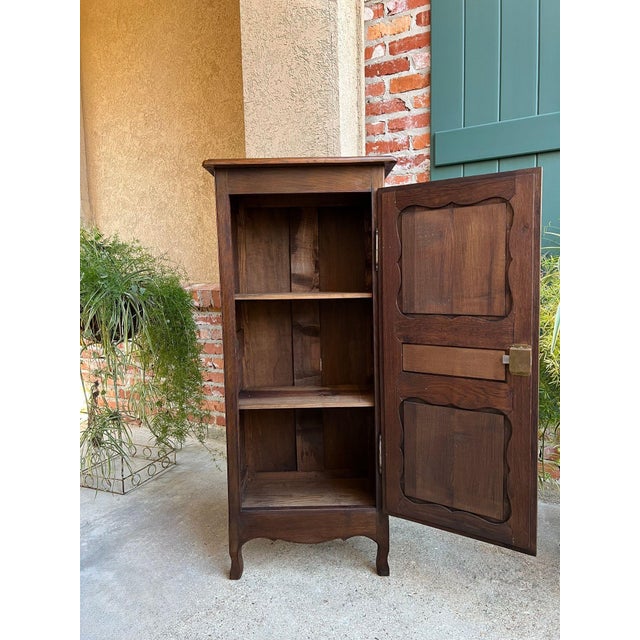 Brown Petite Vintage French Provincial Armoire Cabinet Louis XV Linen Cupboard C1940 For Sale - Image 8 of 18