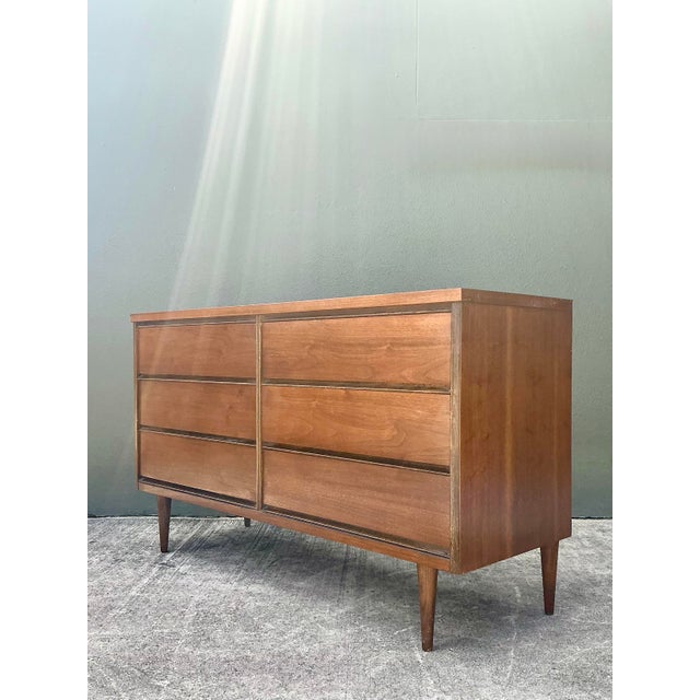 Wood Vintage MCM Bassett 6 Drawer Dresser For Sale - Image 7 of 12