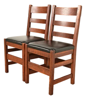 L. & J. G. Stickley Antique Mission Oak Arts & Crafts Ladder Back Side Chairs or Dining Chairs, Pair