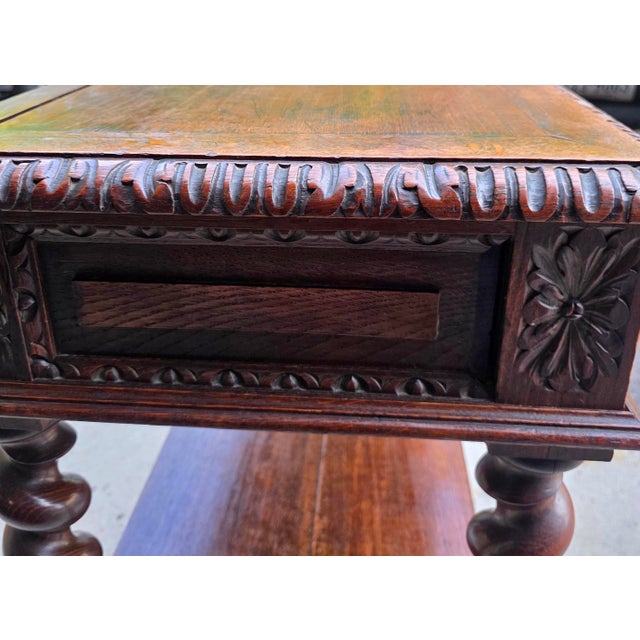 Antique English Jacobean Revival Oak Server With Carved Grotesque Masks and Barley Twist Supports, Circa 1830 For Sale - Image 12 of 18
