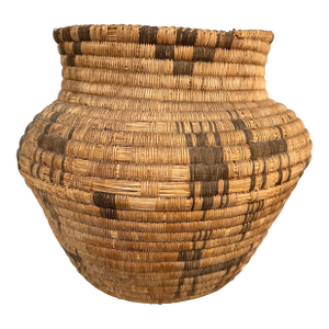 20thC 17” Polychrome Pima Akimel Oodham in the Style of Native American Olla Basket Dual Register Human & Deer Motif Willow Devils Claw and Yucca Root