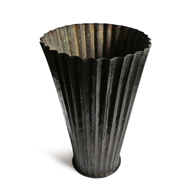 Rustic European Vintage Old World Bronze Fluted Planter For Sale - Image 3 of 9