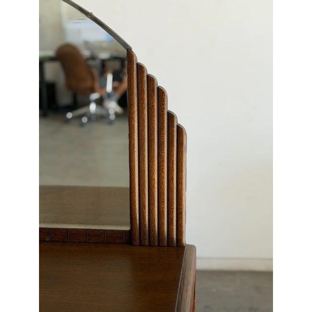 1940s Art Deco Oak Cabinet With Arched Mirror For Sale In Los Angeles - Image 6 of 12