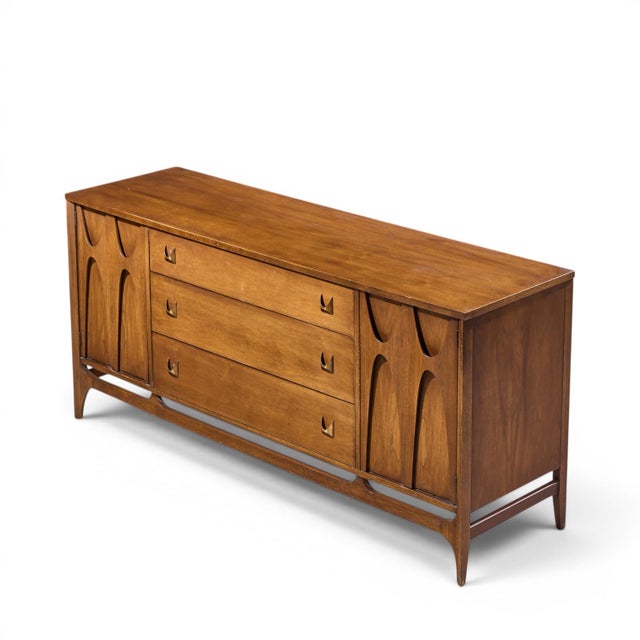 Broyhill Brasilia Mid Century Walnut and Brass 66 Inch Credenza For Sale - Image 9 of 9