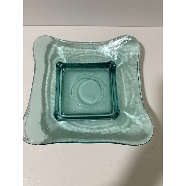 Pair of Heavy Aqua Art Glass Sculptural Square Plates Substantial pair of decorative art glass plates in a beautiful pale...