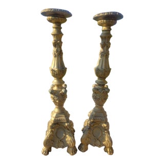 1980s Golden Altar Style Candle Holders - a Pair For Sale