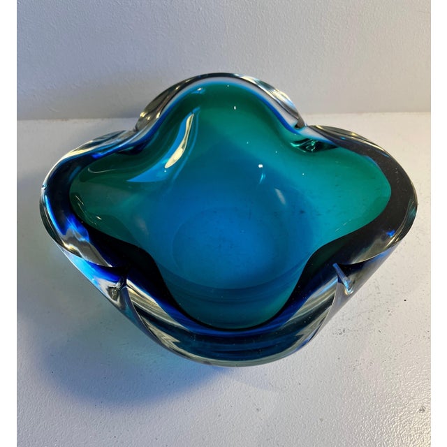 1970s Large Biomorphic Murano Blue & Green Glass Bowl, circa 1970 For Sale - Image 5 of 12
